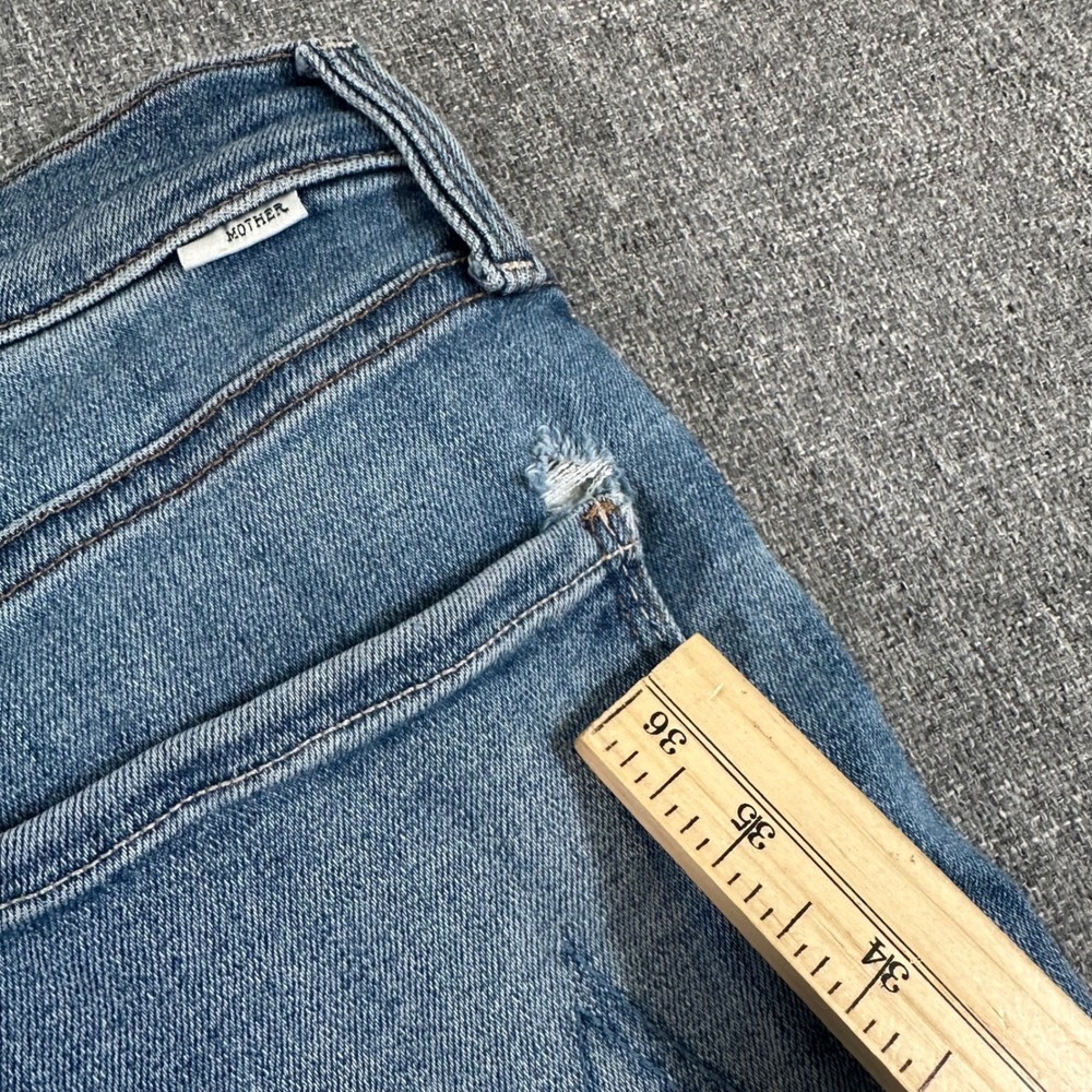 MOTHER High Waisted Straight Leg Jeans Blue Denim Raw Hem Button Fly Size 31 - Picture 11 of 12